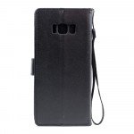 Wholesale Galaxy S8 Multi Pockets Folio Flip Leather Wallet Case with Strap (Black)